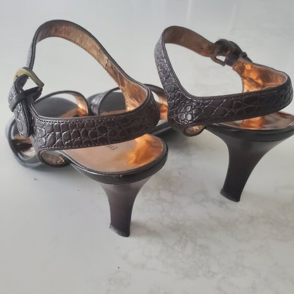 Etienne Aigner Brown Croc Embossed Women's Strappy Leather Sandal sz. 9.5M - Picture 6 of 16